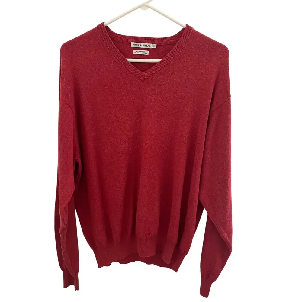 Peter Millar Luxury Blend Pullover Mens Large Orange Cashmere Sweater V-Neck